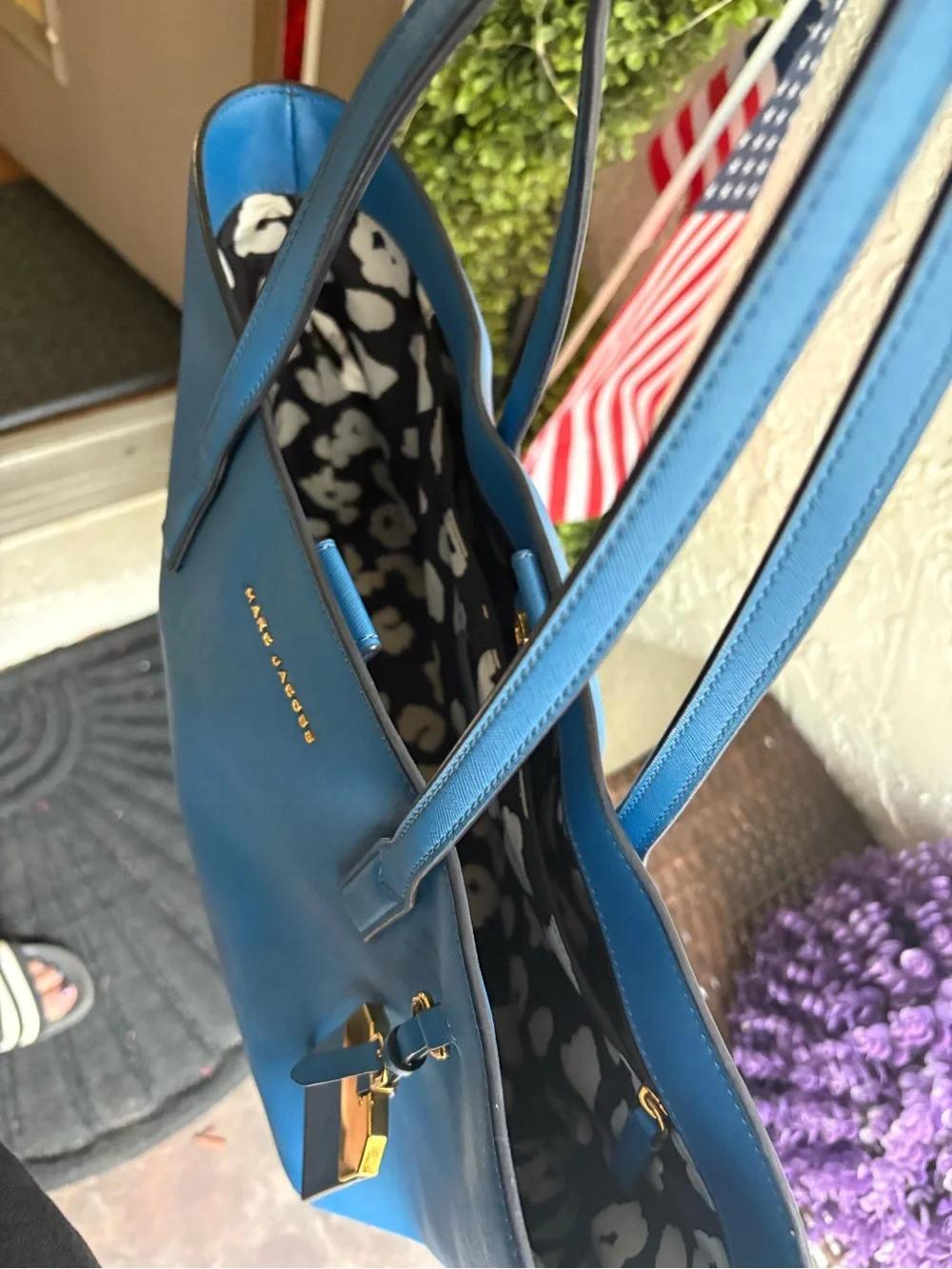 Marc Jacobs Electric Blue Saffiano Tote with Gold Hardware